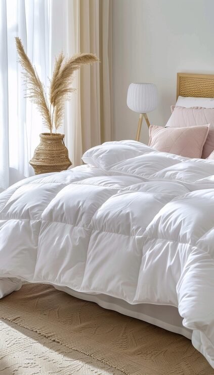 Textiles blancos en dormitorio de estilo contemporáneo