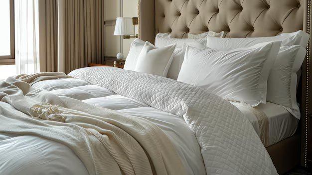 Cama con ropa de cama suave y acogedora